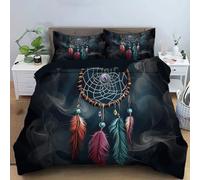 Juego De Funda Nordica Cama Rojo Atrapasueños De Humo Estampado 3D Fundas Edredón,Arte Bohemio Microfibra Suave Transpirable 135X200Cm