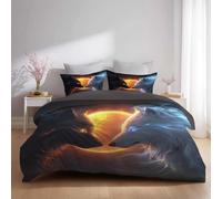 Juego de Funda Nórdica Colorido, Hielo Fuego Dos Lobos Mirada Fija, Ropa de Cama de Microfibra Suave con Fundas de Almohada, Funda Nórdica Reversible con Cierre de Cremallera 240 x 260 cm