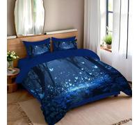 Juego de Funda Nórdica con Bosque Mágico Mariposa - Funda Edredón 200x200cm y 2 Fundas de Almohada 50x75 cm Fundas Nórdicas de Microfibra Suave con Estampado Botánico,Azul