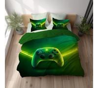 Juego de Funda Nórdica Controller Neon Luce Verde, Ropa de Cama de Microfibra Cepillada con Fundas de Almohada, Cierre de Cremallera Oculta, Suave y Transpirable 220 x 240 cm