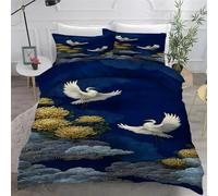 Juego de Funda Nórdica Crisantemo Funda Nordica Cama 80/90 Grulla Blanca Ropa de Cama 150x220 cm + 2 Funda de Almohada 50x75 cm, 3D Estampado Microfibra