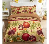 Juego de funda nórdica de 140 x 190 cm, Fauve - Juego de cama con estampado - Inarrugable cepillada suave - Vintage retro art deco botánico fruto granada campestre