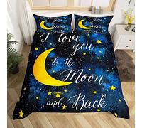 Juego de funda nórdica de 155 x 220 cm con diseño de estrellas y luna, acuarela, azul marino, galaxia, nebulosa espacial, universo, juego de funda de edredón con 1 funda de almohada, I Love You in the