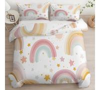 Juego de Funda nórdica de 220 x 240 cm Patrón De Estrella Arcoíris Bohemio Microfibra Cepillada Suave Reversible Juego de Cama con 2 Fundas de Almohada Lavable y Transpirable, Crema