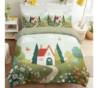 Juego de funda nórdica de 240 x 260 cm, color verde salvia, microfibra cepillada suave, diseño de cuento de hadas, diseño de caldera, bosque floral campestre