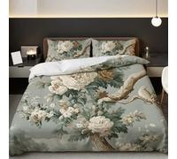 Juego de Funda nórdica de 3 Piezas con diseño de Ramas de peonía, Arte botánico, para Todas Las Estaciones, Lavable a máquina, impresión Digital Artesanal para Ropa de Cama (150x220cm*1/60x60cm*2)