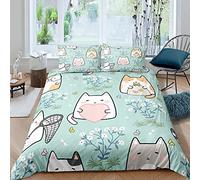 Juego de Funda Nórdica de Animales Lindo Gato Cat Azul Gris Beige Jardín Gatito Niña Juego de Cama Microfibra Niños Funda de edredón y Funda de Almohada (Color6, 150x210 cm,Cama 90 cm)
