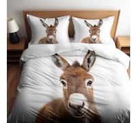Juego de funda nórdica de fácil cuidado, color blanco, 135 x 200 cm, diseño de burro y animales, reversible, con fundas de almohada, hipoalergénica, tamaño individual