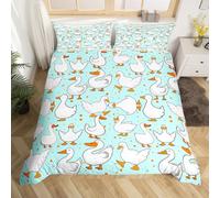 Juego de funda nórdica de ganso de dibujos animados tamaño L,Hermoso pato divertido bosquejo azul juego de funda nórdica para niños adultos,Lindo ganado granjero animal suave cubierta para dormitorio