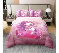 Juego de funda nórdica de unicornio rosa 100% algodón soñando lindo animal estrellas galaxia edredón conjunto para niños niñas dulce dulce amor corazón arco iris ropa de cama edredón cubierta L tamaño