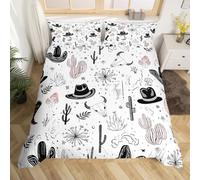 Juego de funda nórdica de vaquero Sketch tamaño L, botas occidentales, sombrero, cactus, cráneo, boho, funda nórdica para niños, seta suroeste, pintura a mano, funda suave para dormitorio, cremallera