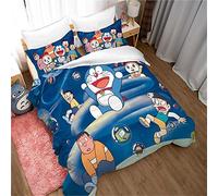 Juego De Funda Nórdica Doraemon Dreamland, 100% Algodón De Fibra Larga, Juego De Cama Transpirable, Peso Ligero con Cierre De Botón Oculto ((150x200cm)-Cama de 90,Doraemon 04)