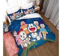 Juego De Funda Nórdica Doraemon Dreamland, 100% Algodón De Fibra Larga, Juego De Cama Transpirable, Peso Ligero con Cierre De Botón Oculto ((150x200cm)-Cama de 90,Doraemon 03)