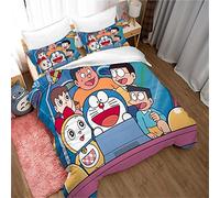 Juego De Funda Nórdica Doraemon Dreamland, 100% Algodón De Fibra Larga, Juego De Cama Transpirable, Peso Ligero con Cierre De Botón Oculto ((150x200cm)-Cama de 90,Doraemon 01)