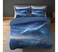 Juego de Funda Nórdica Dragón Volador Montaña Nevada Cielo Estrellado Azul, Ropa de Cama de Microfibra con Fundas de Almohada, Cierre de Cremallera Oculta y Reversible 220 x 240 cm