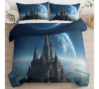 Juego de Funda Nórdica Estampada Reversible Arquitectura Gótica Castillos Espacio Planetas, Multicolor Suave Juego de Ropa de Cama Transpirable y Apta para Todas Las Estaciones 2 Piezas 135 x 200 cm