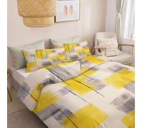 Juego de Funda Nórdica Estampada Reversible Modernismo, Abstracto Líneas Amarillas Y Grises Suave Juego de Ropa de Cama Transpirable y Apta para Todas Las Estaciones 3 Piezas 240 x 220 cm