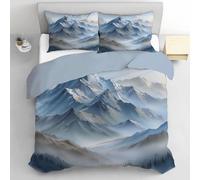 Juego De Funda Nórdica Estilo Nórdico Acuarela Montañas 3 Piezas, Funda Edredon 260x240cm Y 2 Fundas de Almohada, Paisaje Natural Tranquilo Juego De Ropa Cama Suave Transpirable con Cremallera