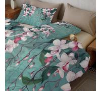 Juego de Funda Nórdica Flores Frescas Y Naturales, Suave Microfibra Reversible Verde Claro Funda Nórdica, Ropa de Cama con Estampado Orquídeas Enredaderas, 155x220 cm con 2 Fundas Almohada 50x75 cm