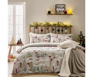 Juego de Funda nórdica Furn Joy To All: Ropa de Cama navideña Reversible con diseño de Ciudades y monumentos (Nieve/Bayas - King)