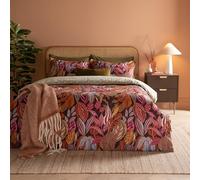 Juego de Funda nórdica furn. Utopia - Juego de Cama Reversible de Mezcla de algodón con diseño geométrico de Hojas Tropicales (Resplandor de Cobre - King)