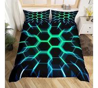 Juego de funda nórdica geométrica hexagonal 220x240, juego de ropa de cama en nido de abeja para niños, juego de cama geométrico 3D con diseño de panal hexagonal, negro azulado, ultra suave