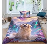 Juego De Funda Nórdica Golden Retriever Juego De Cama con Diseño Jardín Secreto En 3D Microfibra con Cremallera Y Funda De Almohada para Hombres Y Adultos Single(135x200cm)