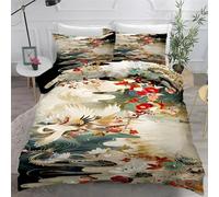 Juego de Funda Nórdica Grulla Blanca Funda Nordica Cama 180 Flor Roja Ropa de Cama 260x240 cm + 2 Funda de Almohada 50x75 cm, 3D Estampado Microfibra