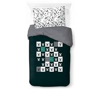 Juego de Funda Nórdica Individual Minecraft Creeper a Cuadros 100% Algodón - Incluye Funda de Almohada 50 x 70cm