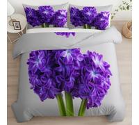 Juego de Funda Nórdica Infantil Cama 80/90-135 x 200 cm, Ropa de Cama Microfibra Muy Suave y Transpirable, Flores Jacintos Tallos Y Hojas Fotografía con 1 Funda de Almohada para niños Gris Claro