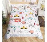 Juego de funda nórdica infantil para coche, tamaño S, autobús, bicicleta, avión, árboles, estampado de nubes, juego de fundas para niños, niñas, lindos leones, tigres, perros, animales, ropa de cama