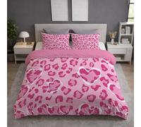 Juego de Funda Nórdica Leopardo Corazón Parche, Ropa de Cama Juego de Cama con Salvaje en Microfibra, Vivo, Cremallera, Suave, 105 180 X 220 cm, Fácil Cuidado, Cómodo, Ligero