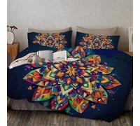 Juego de Funda Nordica Mandala Cama 90cm Geométrico Funda Edredon 135x200cm y 1 x Funda de Almohada de 50x75 cm Fundas Nórdicas Suave 100% Microfibra,Naranja Azul