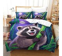 Juego De Funda Nórdica Mapache Juego De Cama con Motivo Bosque de Bambú a la Luz de la Luna En 3D Microfibra con Cremallera Y Funda Almohada para Adultos Adolescentes Super King(260x220cm)