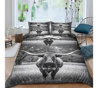 Juego de Funda Nórdica Microfibra 3D Impresión Toro Highland Transpirable Decoración Dormitorio Ropa de Cama para Adultos Jóvenes Hogar Super King（260x220cm）