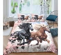 Juego de Funda Nórdica Microfibra Caballos Galopando Impresión 3D Suave y Transpirable Decoración Dormitorio Ropa de Cama Caballo Adultos Double（200x200cm）