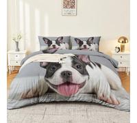 Juego de Funda Nórdica Microfibra Negro Realista Animal Bulldog 220 x 220 cm Funda de Edredón con 2 Fundas de Almohada 50x75 cm Transpirable Cremallera y Lazos