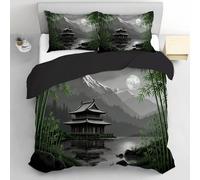 Juego De Funda Nórdica Montañas Cubiertas De Nieve Templos 260x240cm, Funda De Edredón Suave con 2 Fundas de Almohada - Ropa De Cama Paisaje Japonés - Juego De Cama Cómodo, Acogedor Y Transpirable