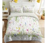 Juego de Funda Nórdica Multicolor con DiseñO Acuarela Botánico Margaritas Violetas Lirio De Los Valles Ensueño, Tejido Suave y Transpirable, TamañO 150 x 220 cm - Ropa de Cama con Cremallera