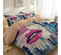 Juego de Funda nórdica para 240 x 260 cm, Fundas nórdicas de Microfibra Suave para Adultos y niños - Retro Ciudad Arquitectura Banderas Tema Juego Cama Apto para Todas Las Estaciones Albaricoque
