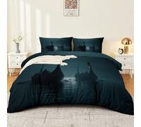 Juego de funda nórdica para cama de matrimonio Super King, diseño de fantasía, cielo nocturno, cabeza de dragón, barco, microfibra ultrasuave, reversible, 260 x 220 cm, con 2 fundas de almohada con