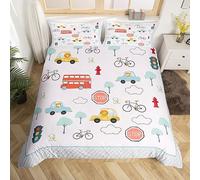 Juego de funda nórdica para coche, diseño de dibujos animados, tamaño S, diseño de árboles, estampado de nubes, niños, niñas, lindos leones, tigres, perros, animales, ropa de cama, juego de funda de