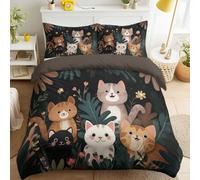 Juego de funda nórdica para espacio privado, antiarrugas y cierres interiores, juego de cama de cuento de hadas, ilustración animal, gato gatito, bosque botánico lindo