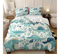 Juego de Funda nórdica para niños, 135x200 cm Dibujos Animados PatróN de Dinosaurio 3 Piezas, Juego de Ropa de Cama 80/90 cm Verde cómodo, Transpirable, Reversible, para Adultos y niñas