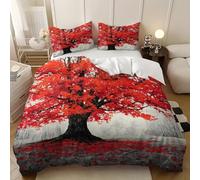 Juego de Funda nórdica para niños, 135x200 cm Pintura Al óLeo ArtíStica Rojo Arces Bosque 3 Piezas, Juego de Ropa de Cama 80/90 cm Gris cómodo, Transpirable, Reversible, para Adultos y niñas