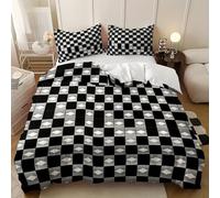Juego de Funda nórdica para niños, 260x240 cm GeometríA Mil PáJaros Tablero de Ajedrez 3 Piezas, Juego de Ropa de Cama 180 cm En Blanco Y Negro cómodo, Transpirable, Reversible, para Adultos y niñas