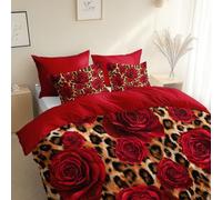 Juego de Funda nórdica Patrón Geométrico De Rosa De Leopardo, Cama 90-180 x 220 cm, y 2 Fundas de Almohada de 50 x 75 cm, RojoMicrofibra Juego de Cama de 3 Piezas Transpirable, para niños y Adultos