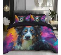 Juego De Funda Nórdica Perro Pastor De Acuarela 260x240cm, Funda Nórdica De SSS De Microfibra con Lindo Retrato De Animal, Suave Reversible Juego De Cama Y 2 Fundas de Almohada