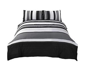 Juego de funda nórdica Rapport a rayas y 2 fundas de almohada, algodón y poliéster, gris, doble