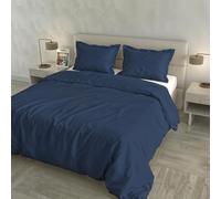 Juego de Funda nórdica Raso Cloe 100% Algodón Made in Italy - Funda 255x200 cm con Doble Solapa de 50 cm, 2 Fundas de Almohada 52x82 cm con 4 Volantes, Color Liso - Azul Avio